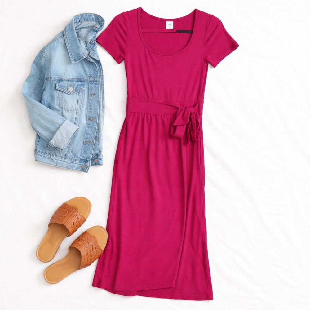 Smash + Tess Athena Midi Dress Berry Pink Bamboo Tie Waist Made Canada 3XS NWT
